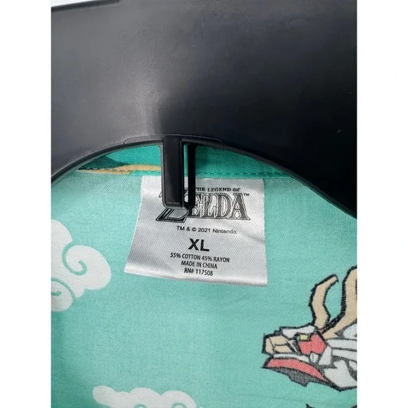 Zelda Nintendo Wind Waker Hawaiian Shirt Mens XL Teal Link King of Red Lions - Picture 2 of 9